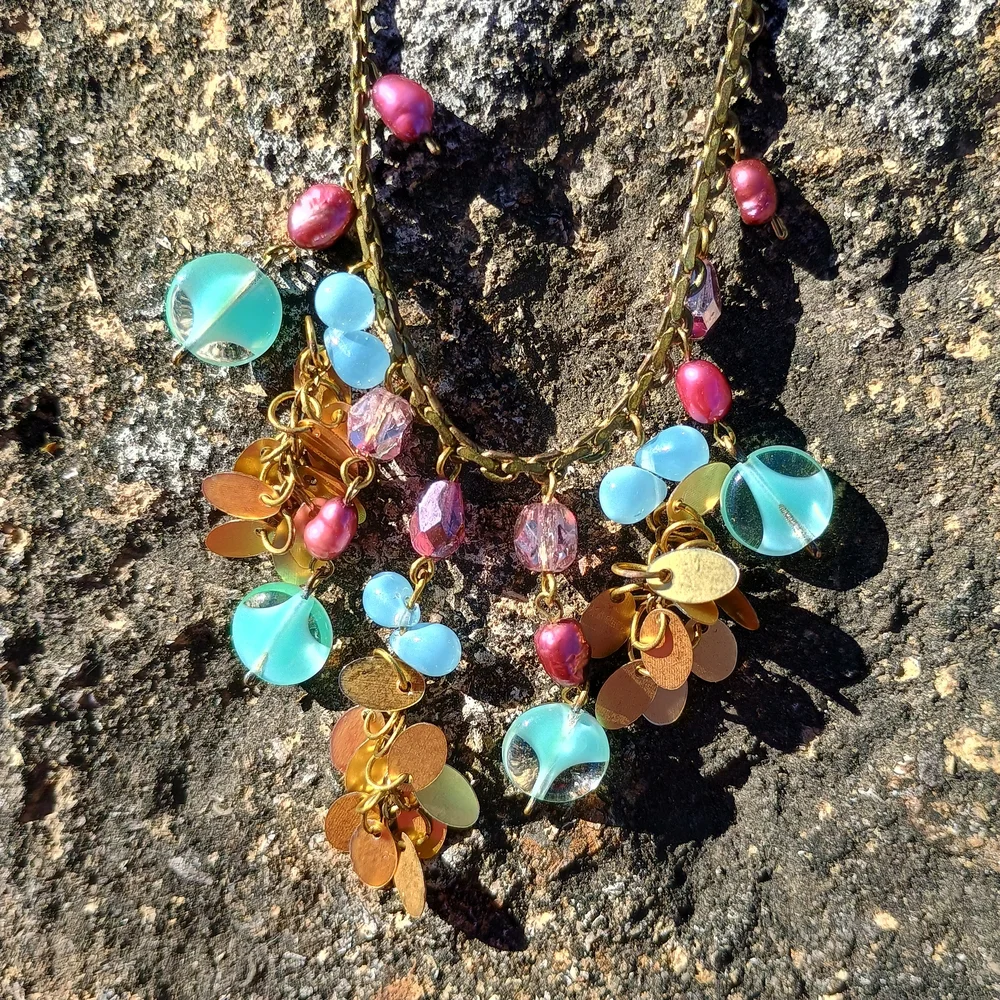 VTG gypsy core style charm necklace, deco style necklace, Pearl Necklace, Siren